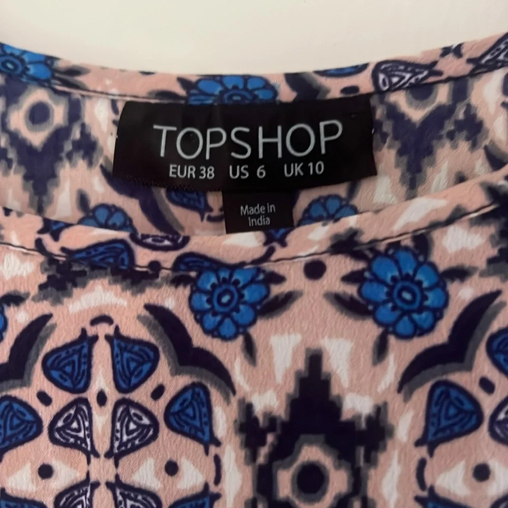 Topshop fringe pink and blue bohemian print festival top sz 6
